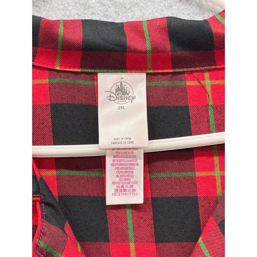 Disney Store Mickey Mouse Pajama top Womens Size 2XL Plaid Flannel Santa